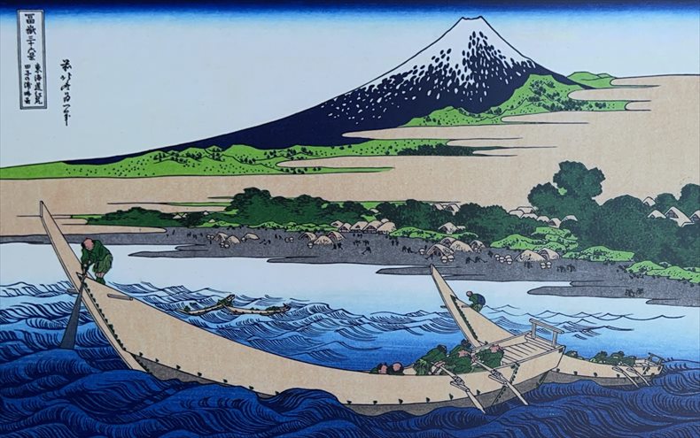 漁協の壁にあった冨嶽三十六景・東海道江尻田子の浦略図
